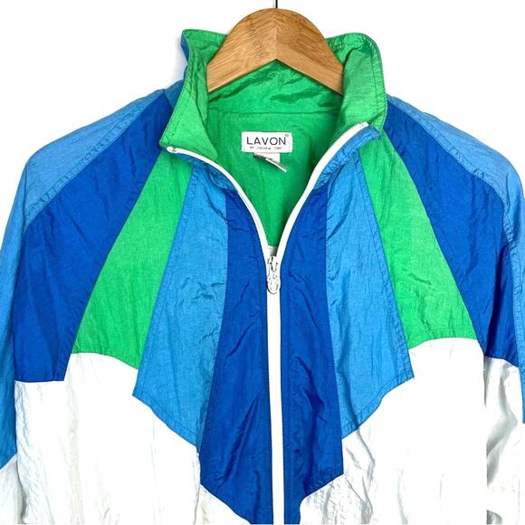 Vintage Athletic Warm Up Jacket White Blue Green - Picture 3 of 7
